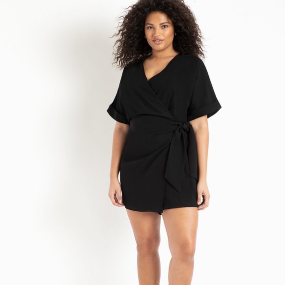 Eloquii Pants - ELOQUII Wrap Skirt Tie Romper Black {PP29}